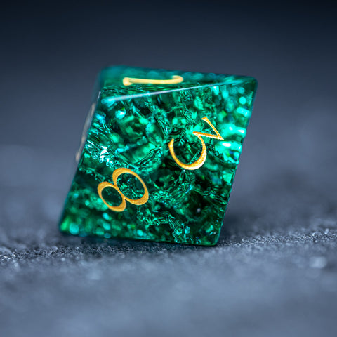 URWizards D&D Blast Emerald Glass Engraved Dice Set Dragon Style - Urwizards