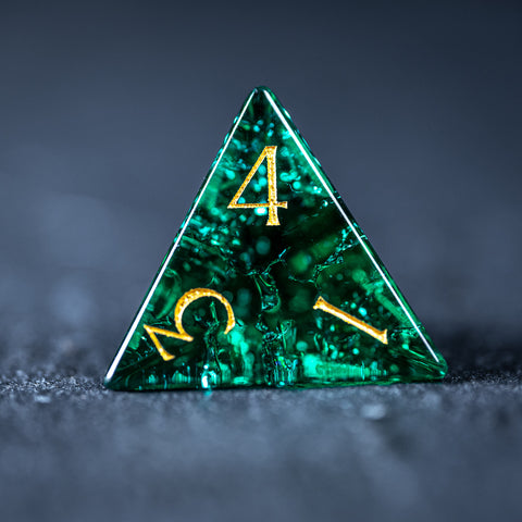 URWizards D&D Blast Emerald Glass Engraved Dice Set Dragon Style - Urwizards