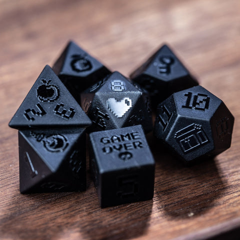 URWizards D&D Obsidian Raised Dice Set Pixel Art RPG - Urwizards