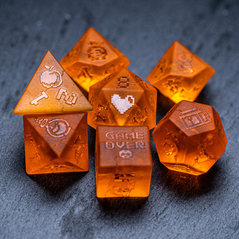 URWizards D&D Lava Glass Raised Dice Set Pixel Art RPG - Urwizards