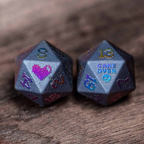 URWizards Hematite Raised Plating Number Dice Set Pixel Art RPG - Urwizards