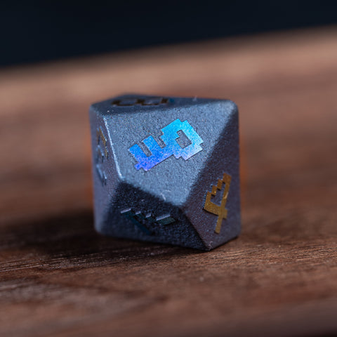 URWizards Hematite Raised Plating Number Dice Set Pixel Art RPG - Urwizards