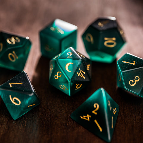 URWizards Dnd Green Cat's Eye Engraved Dice Set Moon Style - Urwizards