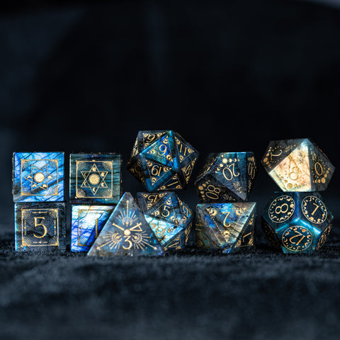 URWizards D&D Labradorite Engraved Dice Set Lunar Eclipse - Urwizards