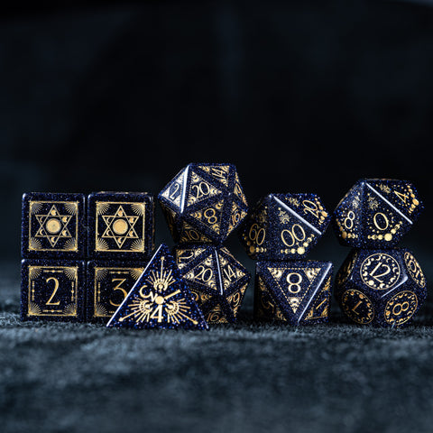 URWizards D&D Blue Sandstone Engraved Dice Set Lunar Eclipse - Urwizards