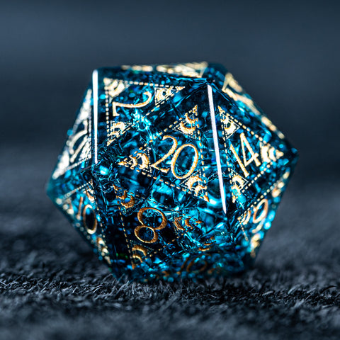 URWizards D&D Blast Blue Glass Engraved Dice Set Lunar Eclipse - Urwizards