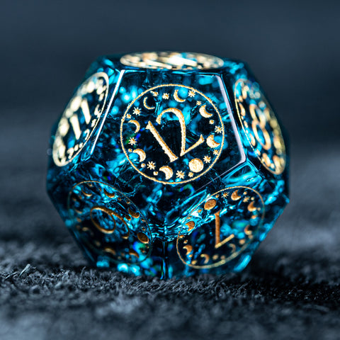 URWizards D&D Blast Blue Glass Engraved Dice Set Lunar Eclipse - Urwizards