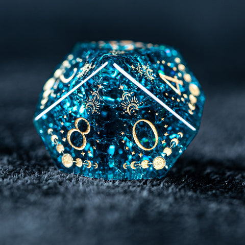 URWizards D&D Blast Blue Glass Engraved Dice Set Lunar Eclipse - Urwizards