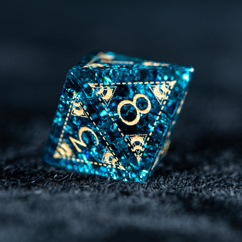URWizards D&D Blast Blue Glass Engraved Dice Set Lunar Eclipse - Urwizards