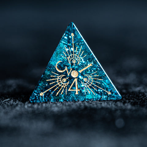 URWizards D&D Blast Blue Glass Engraved Dice Set Lunar Eclipse - Urwizards