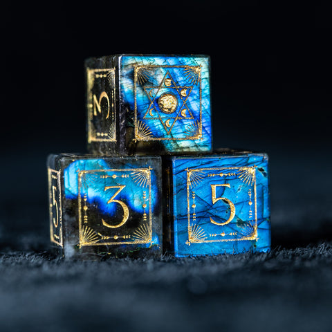 URWizards D&D Labradorite Engraved Dice Set Lunar Eclipse - Urwizards