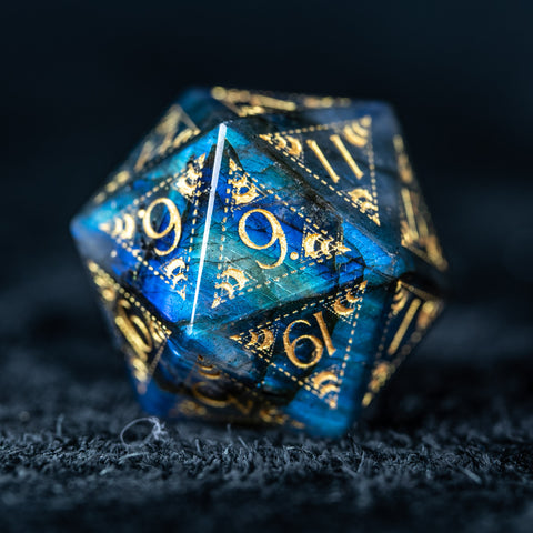URWizards D&D Labradorite Engraved Dice Set Lunar Eclipse - Urwizards
