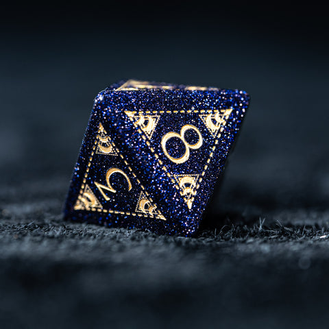 URWizards D&D Blue Sandstone Engraved Dice Set Lunar Eclipse - Urwizards