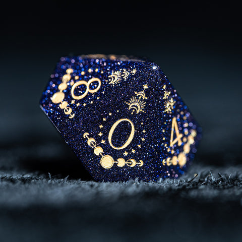 URWizards D&D Blue Sandstone Engraved Dice Set Lunar Eclipse - Urwizards