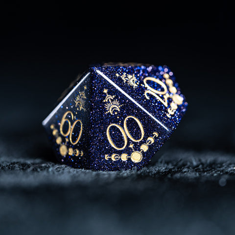 URWizards D&D Blue Sandstone Engraved Dice Set Lunar Eclipse - Urwizards