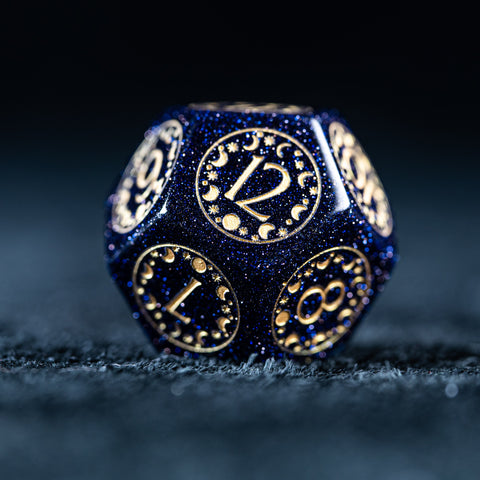 URWizards D&D Blue Sandstone Engraved Dice Set Lunar Eclipse - Urwizards