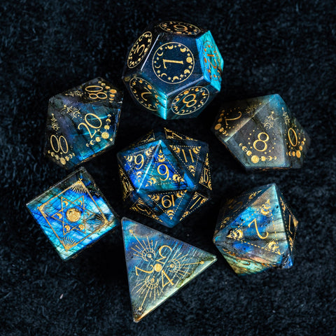 URWizards D&D Labradorite Engraved Dice Set Lunar Eclipse - Urwizards
