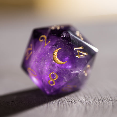 URWizards Dnd Amethyst Engraved Dice Set Moon Style - Urwizards