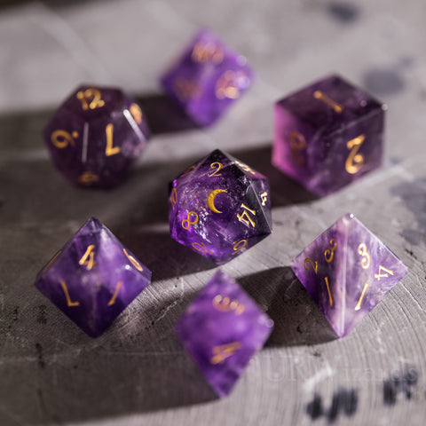 URWizards Dnd Amethyst Engraved Dice Set Moon Style - Urwizards