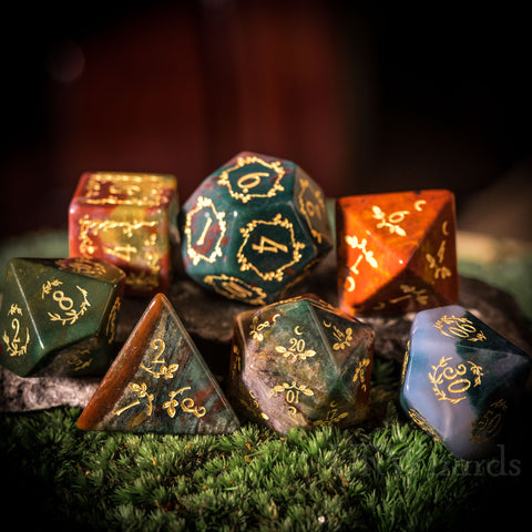 URWizards Dnd Indian Agate Gemstone Engraved Dice Set Plant Vine Style - Urwizards