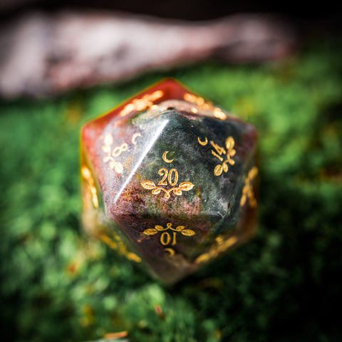 URWizards Dnd Indian Agate Gemstone Engraved Dice Set Plant Vine Style - Urwizards
