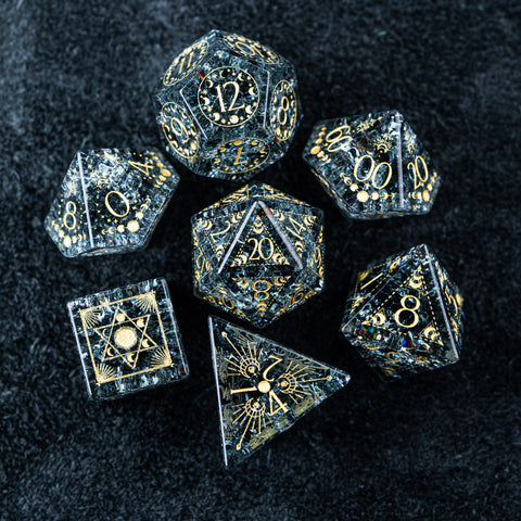 URWizards D&D Blast Dark Glass Engraved Dice Set Lunar Eclipse - Urwizards