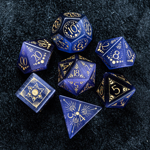 URWizards D&D Purple Cat's Eye Engraved Dice Set Lunar Eclipse - Urwizards