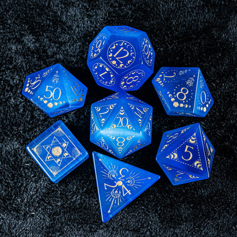 URWizards D&D Blue Cat's Eye Engraved Dice Set Lunar Eclipse - Urwizards