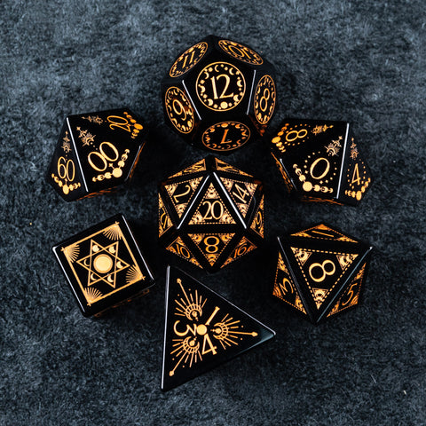 URWizards D&D Obsidian Engraved Dice Set Lunar Eclipse Orange - Urwizards