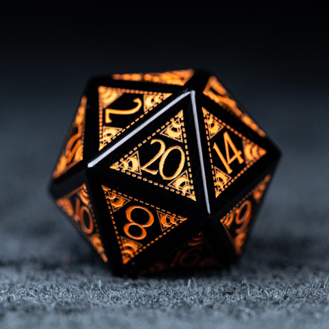 URWizards D&D Obsidian Engraved Dice Set Lunar Eclipse Orange - Urwizards
