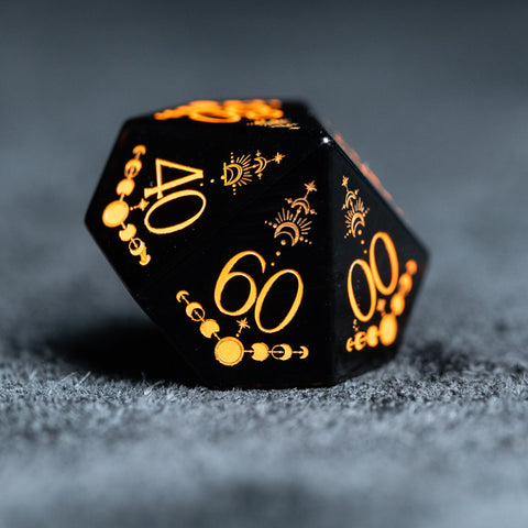 URWizards D&D Obsidian Engraved Dice Set Lunar Eclipse Orange - Urwizards