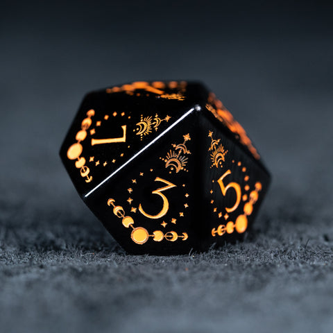 URWizards D&D Obsidian Engraved Dice Set Lunar Eclipse Orange - Urwizards