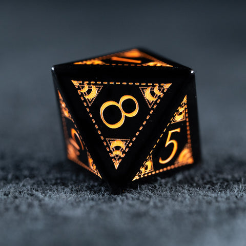 URWizards D&D Obsidian Engraved Dice Set Lunar Eclipse Orange - Urwizards