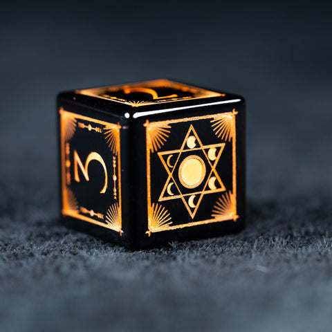 URWizards D&D Obsidian Engraved Dice Set Lunar Eclipse Orange - Urwizards