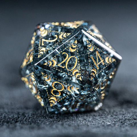 URWizards D&D Blast Dark Glass Engraved Dice Set Lunar Eclipse - Urwizards