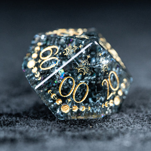 URWizards D&D Blast Dark Glass Engraved Dice Set Lunar Eclipse - Urwizards