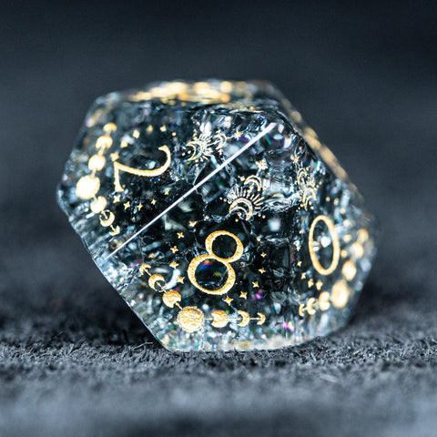 URWizards D&D Blast Dark Glass Engraved Dice Set Lunar Eclipse - Urwizards