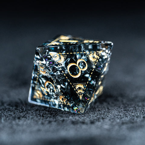 URWizards D&D Blast Dark Glass Engraved Dice Set Lunar Eclipse - Urwizards