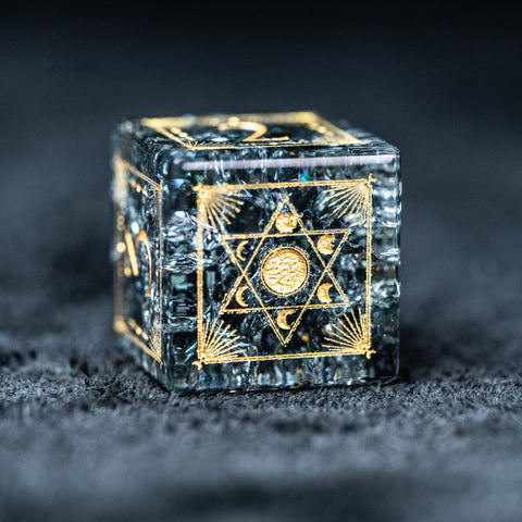 URWizards D&D Blast Dark Glass Engraved Dice Set Lunar Eclipse - Urwizards