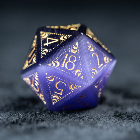 URWizards D&D Purple Cat's Eye Engraved Dice Set Lunar Eclipse - Urwizards