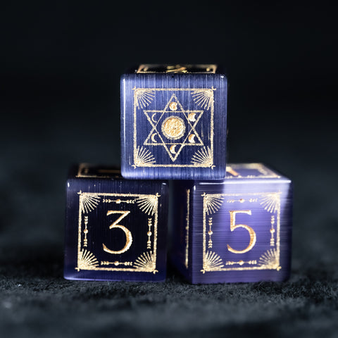 URWizards D&D Purple Cat's Eye Engraved Dice Set Lunar Eclipse - Urwizards