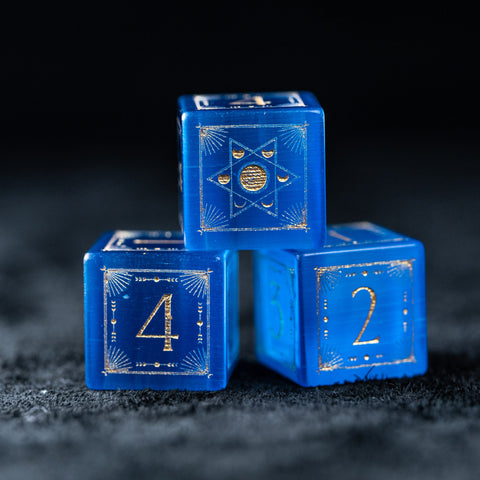 URWizards D&D Blue Cat's Eye Engraved Dice Set Lunar Eclipse - Urwizards