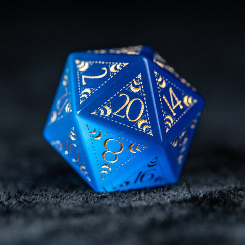 URWizards D&D Blue Cat's Eye Engraved Dice Set Lunar Eclipse - Urwizards