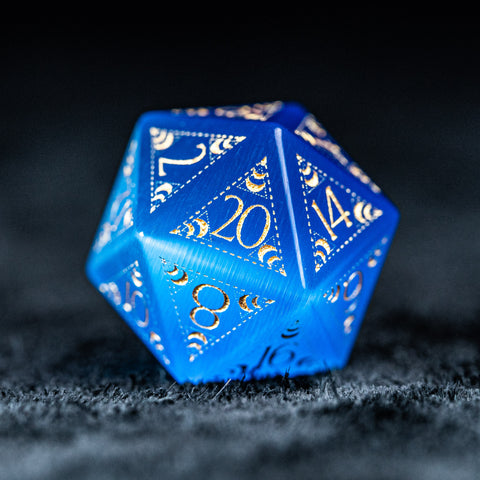URWizards D&D Blue Cat's Eye Engraved Dice Set Lunar Eclipse - Urwizards