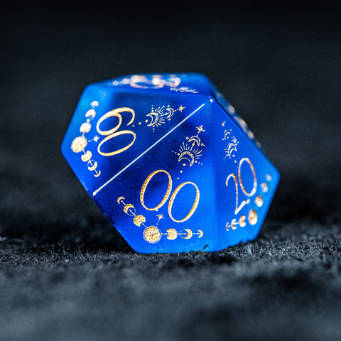 URWizards D&D Blue Cat's Eye Engraved Dice Set Lunar Eclipse - Urwizards