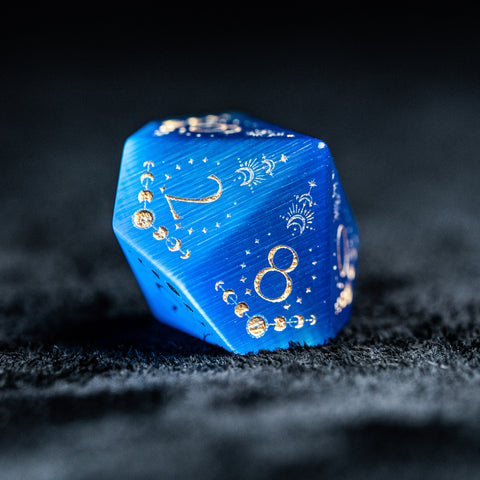 URWizards D&D Blue Cat's Eye Engraved Dice Set Lunar Eclipse - Urwizards