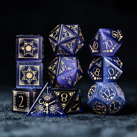 URWizards D&D Purple Cat's Eye Engraved Dice Set Lunar Eclipse - Urwizards