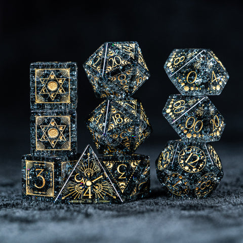 URWizards D&D Blast Dark Glass Engraved Dice Set Lunar Eclipse - Urwizards