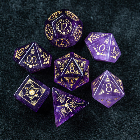 URWizards D&D Amethyst Engraved Dice Set Lunar Eclipse - Urwizards