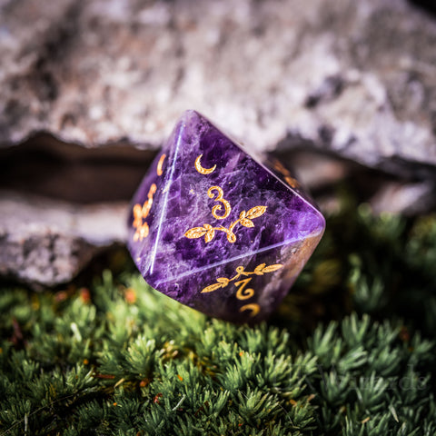 URWizards Dnd Amethyst Gemstone Engraved Dice Set Plant Vine Style - Urwizards